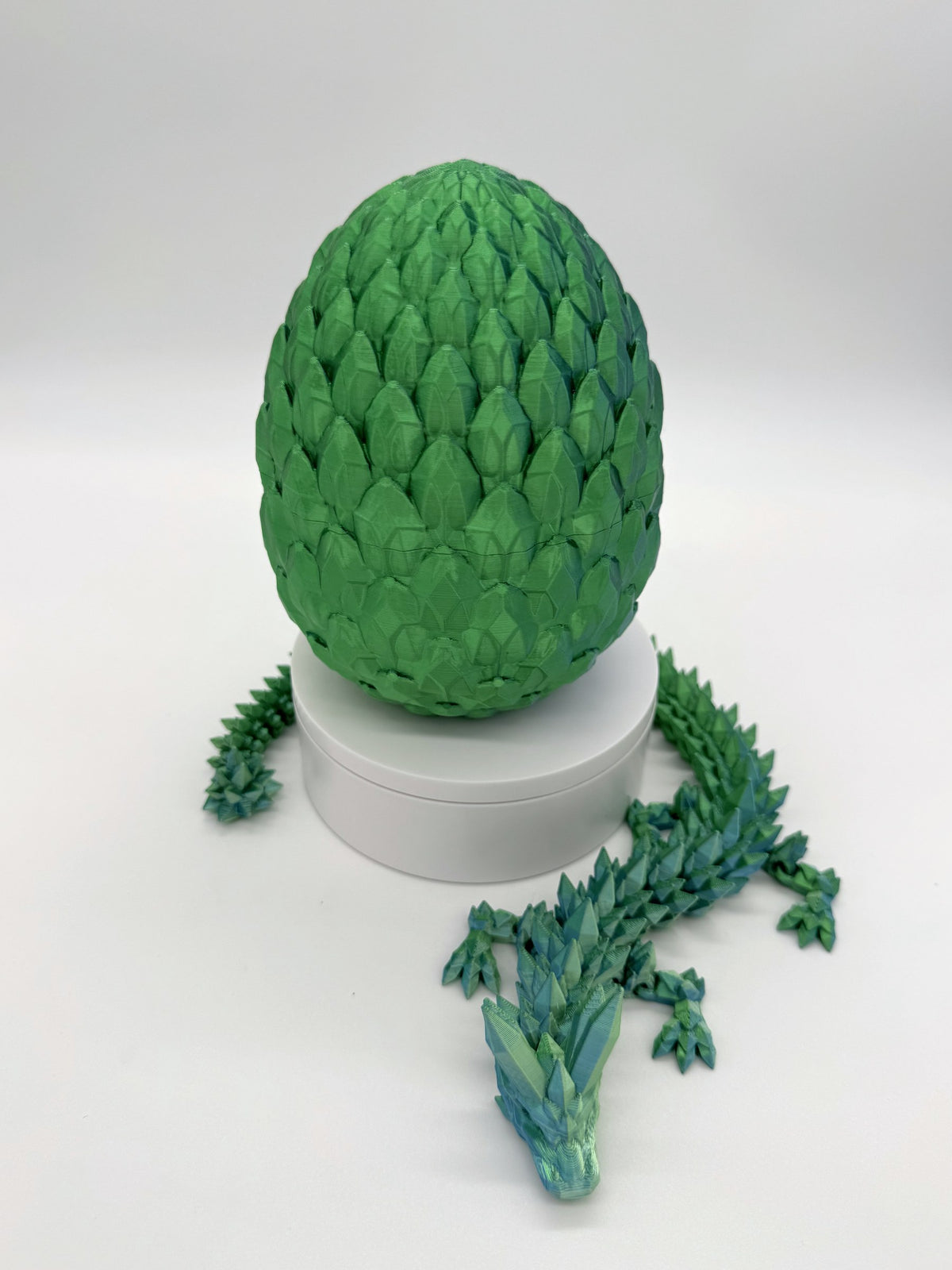 Drago di cristallo snodabile Acqua, verde e blu, con il suo uovo
